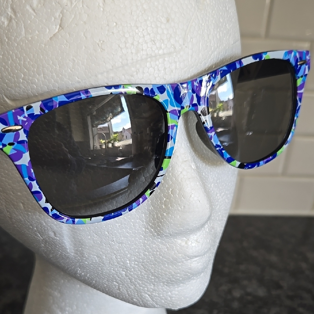 Beachy Colorful Blue & Green Wayfarer Style Sunglasses